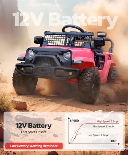 Miniatura 4 de ELEMARA Juguetes de paseo de 12 V, vehículos eléctricos para niños con 3 velocidades, 3.5 mph máximo, auto de paseo con control remoto, camión Rosa