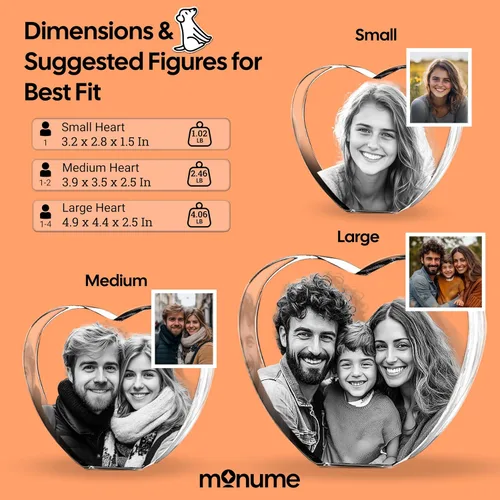 Miniatura 4 de Monume Corazón de cristal 3D (pequeño) – Foto de cristal personalizada grabada con láser hecha de vidrio transparente – Regalos fotográficos Estándar