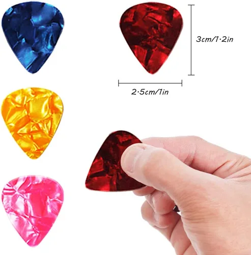 Miniatura 4 de Paquete de 3 cuerdas de guitarra acústica (oro, latón, multicolor) con púas de guitarra de celuloide, kit de bobinadora de cuerdas