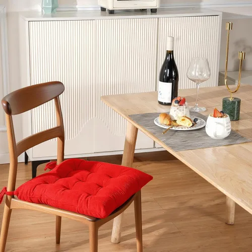 Miniatura 2 de HLOVME - Cojín de silla de corduroy con lazos, ultra suave y cálido, cojín de suelo para niños, rincón de lectura, cómodo, cojín cuadrado para Rojo