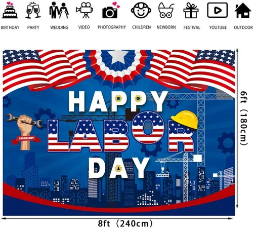 Miniatura 6 de Pancarta de fondo con texto en inglés «Remember and Honor Laborer Worker» para el Día del Trabajo, bandera americana, temática patriótica