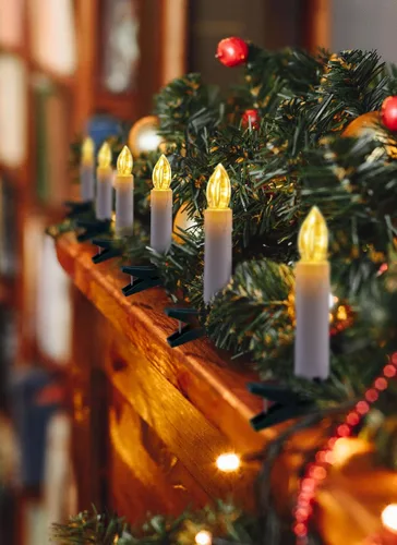 Miniatura 2 de Luces de cadena de velas para árbol de Navidad enchufables, 50 luces LED de velas sin llama con clips, luces parpadeantes de velas de 48 pies
