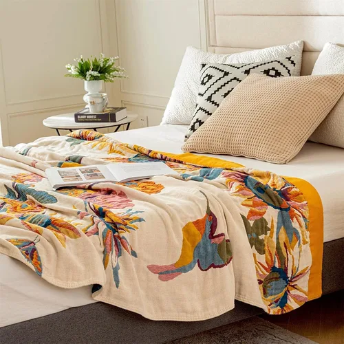 Miniatura 8 de MSGKV Manta de Tiro 100% Algodón para Cama Sofá Otoño 90''x 98'' Mantas de Muselina Súper Suaves Cálidas Colcha Bohemia Ligera Mantas Decorativas