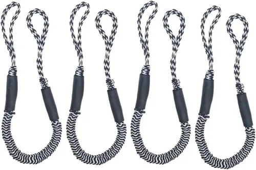 Miniatura 12 de Líneas de muelle elástico para lancha, amortiguador, cuerda de amarre, accesorios de barco de 4 a 5.5 pies, paquete de 4 (negro)