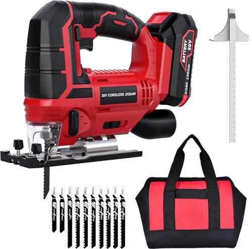 Sierra de calar - Sierra inalámbrica de 20V con batería y cargador 2700 SPM Sierra recargable con 10 piezas de cuchillas de corte Ángulo de bisel