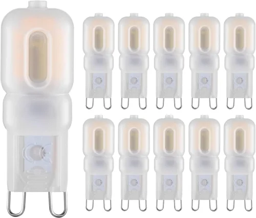 Bombilla LED G9 de 2 W equivalente a 20 、 Lámpara halógena de 25 W, paquete de 10 unidades T4 G9 blanco cálido 3000 K 120 V G9, lámpara de araña de