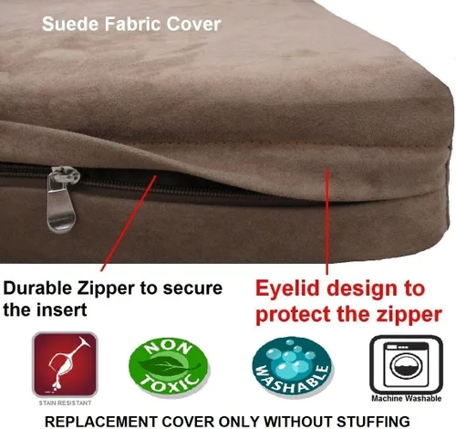 Miniatura 3 de Dogbed4less Funda externa para cama para mascotas con forro de cremallera para perros medianos y grandes, 37 x 27 x 4 pulgadas, color marrón, solo