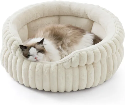 Miniatura 10 de Bedsure ComfyFleece™ - Cama para gatos, lavable y redonda para mascotas para gatos de interior, cama de pana súper suave con parte inferior