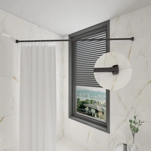 Miniatura 3 de Naiture - Barra de cortina de ducha recta de aluminio de 36 pulgadas con brida giratoria o soporte, acabado de bronce aceitado