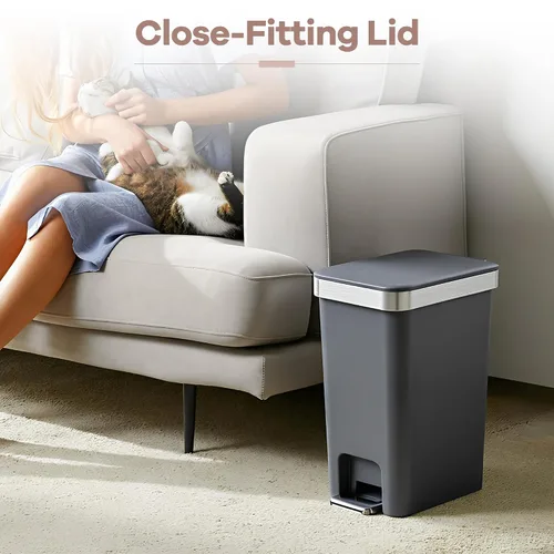 Miniatura 4 de Cubo de basura pequeño para baño con tapa de cierre suave, cubo de basura delgado de 10 litros/2.6 galones, escalón de metal y tapa superior