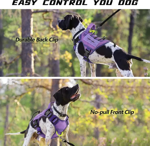 Miniatura 5 de WINGOIN - Arnés táctico púrpura para perros medianos, arnés resistente sin tirones con asa, chaleco militar K9 reflectante ajustable para mascotas