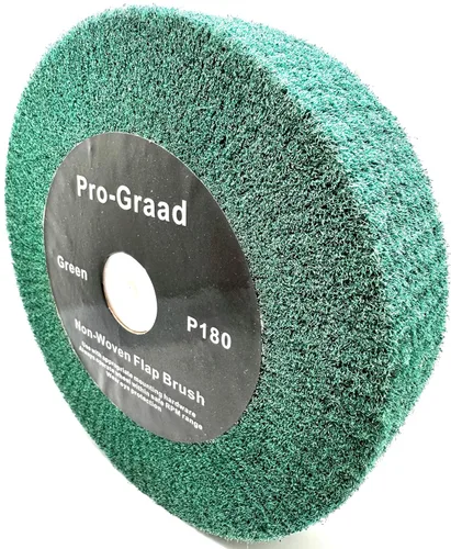 Miniatura 9 de Rueda de cepillo de solapa no tejida para amoladora de banco de 6" x 1" Negro, Grano 40 Extra Grueso, Desbaste y Limpieza, Granulado de Metal