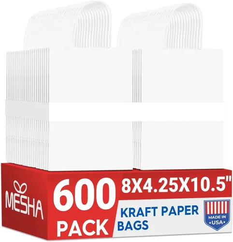 Miniatura 24 de MESHA Bolsas de papel kraft marrón de 10 x 5 x 13 pulgadas, 100 unidades, bolsas de regalo grandes con asas a granel, bolsa de compras reutilizable