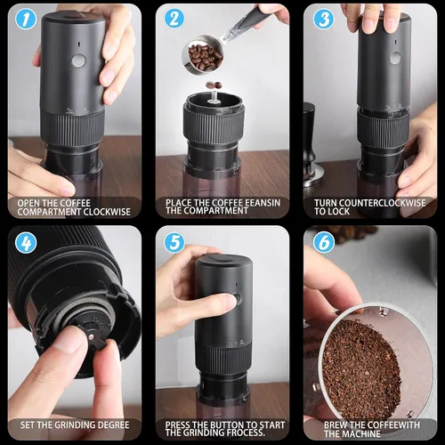 Miniatura 4 de Molinillo de café eléctrico, rebaba cónica automática con ajustes ajustables precisos (negro)