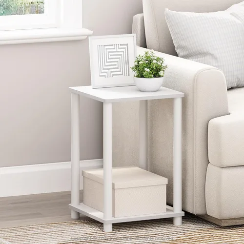 Miniatura 2 de Furinno Turn-N-Tube - Mesa auxiliar lateral de 2 niveles con estante abierto, mesita de noche sin herramientas, mesita de cama, para sala de estar