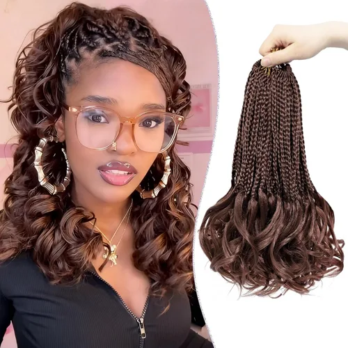 Miniatura 64 de Trenzas de ganchillo rizadas francesas de 22 pulgadas, 8 paquetes, trenzas de caja diosa grises para mujeres, de ganchillo pre-trenzadas con Trenzas