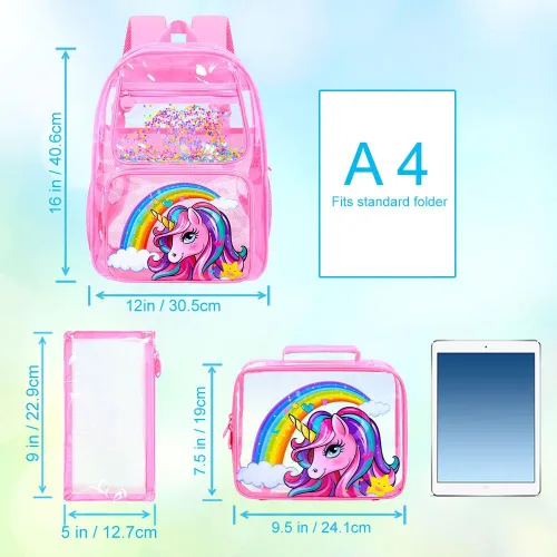 Miniatura 58 de Mochila transparente, aprobada por el estadio, para niñas y niños, mochila transparente de PVC resistente para mujeres y hombres