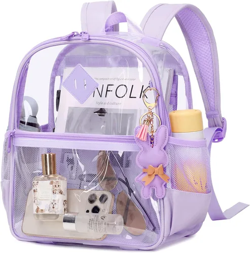 Miniatura 13 de MUSEVOS Mochila transparente para eventos de estadio aprobada 12x6x12, bolsa mini transparente de TPU gruesa con bolsillo frontal para conciertos