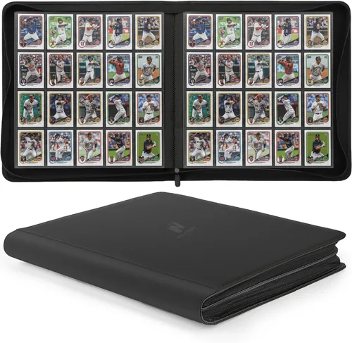 Miniatura 21 de Carpeta Premium de Tarjetas Coleccionables con más de 1000 bolsillos, Carpeta de 16 bolsillos sin anillo de carga lateral para cartas de Negro