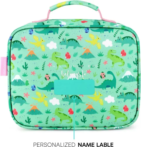 Miniatura 5 de mibasies Lonchera para niñas pequeñas, bolsa de almuerzo aislada y reutilizable para la escuela, bosque de dinosaurios verde claro Forset