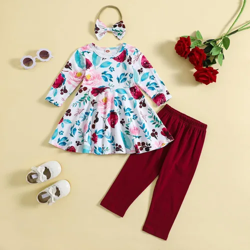 Miniatura 2 de Conjunto de ropa floral con volantes y pantalones para niñas pequeñas
