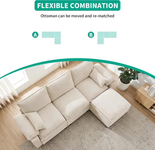 Miniatura 3 de Juego de sofá modular grande en forma de U – Sofá de nube de gran tamaño de 4 plazas para sala de estar, sofás grandes y cómodos de tela