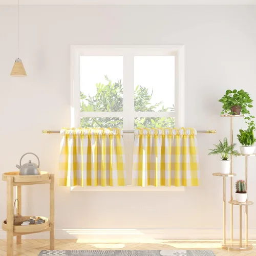 Miniatura 68 de Cenefas de cortina para ventana de 16 pulgadas de largo, 2 paneles de cuadros búfalo, cortinas pequeñas con bolsillo para barra, estilo clásico