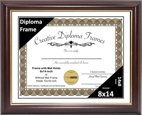 Miniatura 72 de Creative Picture Frames Marco para Diploma de Caoba con Borde Dorado de 12x16 pulgadas con Vidrio y Paspartú Negro y Colgadores de Pared Instalados