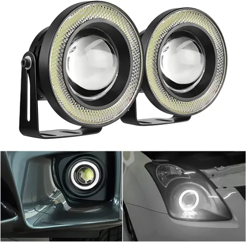 Miniatura 9 de 2 Luces Antiniebla de Ojo de Ángel para Automóvil, Lámpara LED COB Redonda de Alta Potencia Brillante con Aros de Ojo de Ángel de Halo Blanco Faro