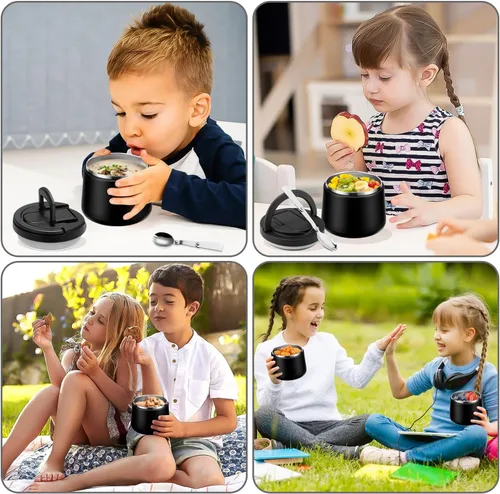 Miniatura 8 de Tarro de comida aislado al vacío de 14 onzas con tapa de hebilla, termo de sopa para niños de comida caliente, boca ancha, a prueba de fugas