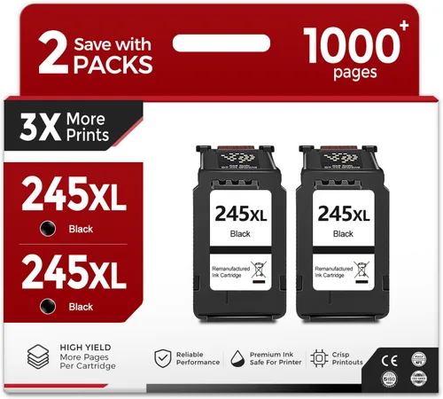 EcoVictor 245XL - Cartucho de tinta negro de repuesto para Canon 245 XL PG-245 XL (Negro 2 unidades) compatible con Pixma MX490 MX492 MG2522 TR4520
