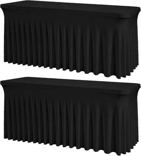 Miniatura 27 de Mantel rectangular de elastano negro, funda elástica ajustada para mesas rectangulares de 1,8 m, falda de mesa elástica sin arrugas para decoración