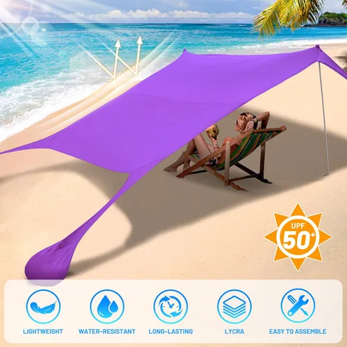 Miniatura 4 de Tienda de campaña familiar para playa, toldo para el sol, tienda de campaña de playa grande desplegable, estabilidad, 4 postes con bolsa
