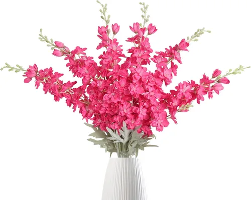 Miniatura 20 de IPOPU 6 PCS Flores Artificiales de Delfínium Flores Artificiales de Espuela de Cordero Flores de Seda de 85 cm de Tallo Largo para Arreglos de Boda
