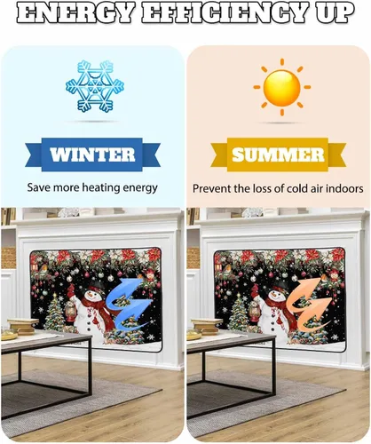 Miniatura 80 de Cubierta magnética azul para chimenea, detiene la pérdida de calor, pantalla de chimenea para interiores, bolas de gnomos de Navidad, árbol de copo