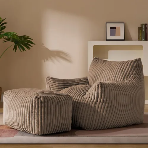 Miniatura 17 de Puf Chaise Lounge de Gran Tamaño para Interiores para Adultos con Reposabrazos y Otomana - Puf Gigante Cómodo Beige Perezoso para el Suelo, Sofá