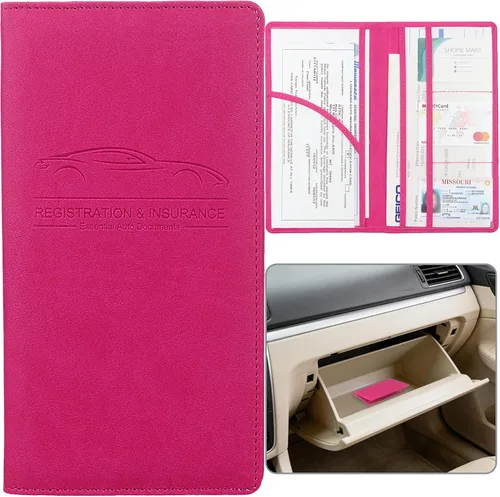 Miniatura 25 de Soporte para Registro y Seguro de Auto, Organizador de Guantera de Vehículo de Piel Sintética Premium - para Licencia de Conducir, Tarjetas y Negro