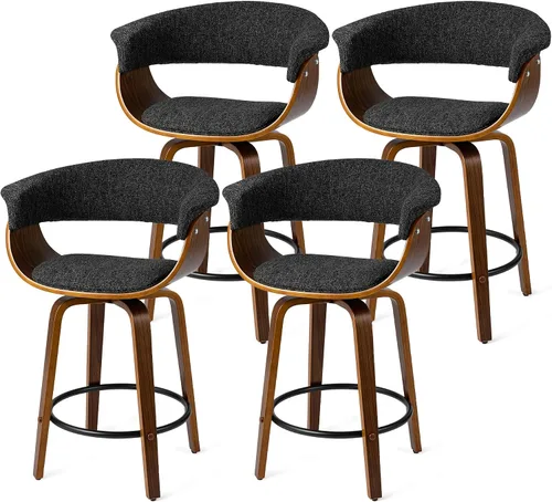 Miniatura 16 de Glitzhome Juego de 2 taburetes giratorios de altura de mostrador, sillas tapizadas de tela de 24.5 pulgadas de alto con respaldo y reposapiés