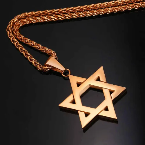 Miniatura 16 de U7 - Collar con Estrella de David para hombres y mujeres, dije hexagonal de acero inoxidable con cruz/piedra de rubí/collares clásicos judíos