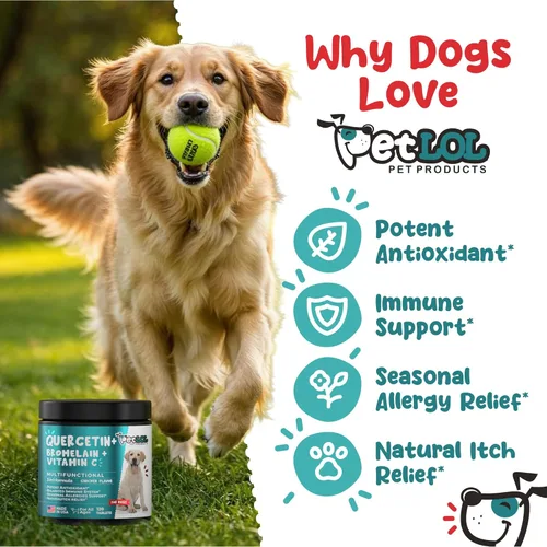 Miniatura 5 de Quercetina para perros con bromelina y vitamina C – Alivio de alergias de perros masticables para picazón en la piel, alergias estacionales y apoyo