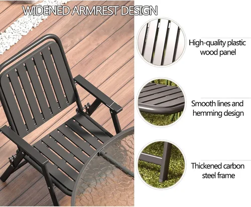 Miniatura 6 de Patio Folding Chair Set of 2, Foldable Patio Chairs with Armrests, Home Balcony Comfortable Camping Chairs for Outside, Lawn, Courtyard, Black