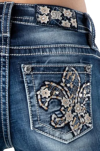 Miniatura 4 de Miss Me Women's Mid-Rise Tropical Fleur De Lis Embellished Bootcut Jeans