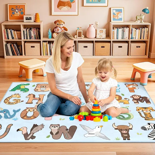 Miniatura 4 de Alfombras infantiles para sala de juegos, alfombra ABC de 2.5 x 4 pies para niños pequeños, alfombra de aprendizaje educativo, alfombra