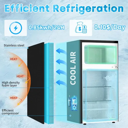 Miniatura 3 de Mini refrigerador de 2.6 pies cúbicos con congelador, refrigerador pequeño de doble puerta, refrigerador para dormitorio con 3 termostatos