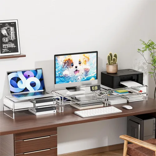 Miniatura 7 de Egchi Soporte Elevador de Monitor de Acrílico, Soporte Elevador de Monitor de Computadora Transparente de 2 Niveles para Oficina en Casa y Negocios