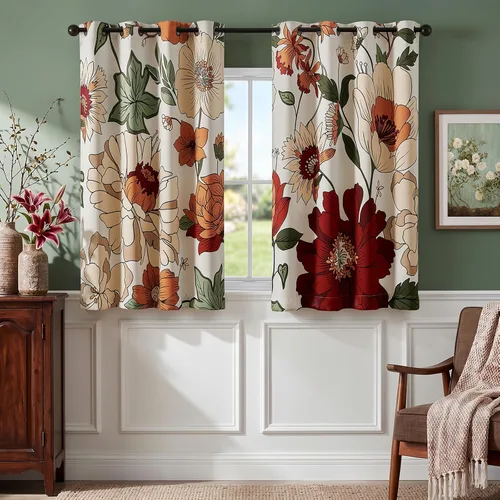 Lazzzy Cortinas florales para dormitorio, sala de estar, cortinas opacas vintage de 63 pulgadas de largo, cortinas de oscurecimiento de habitación,