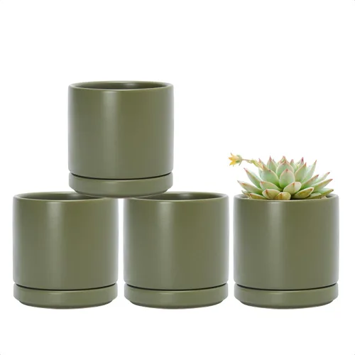 Miniatura 19 de D'vine Dev Juego de 4 macetas pequeñas de cerámica, maceta para suculentas de 3.5 pulgadas para plantas con orificio de drenaje y platillo