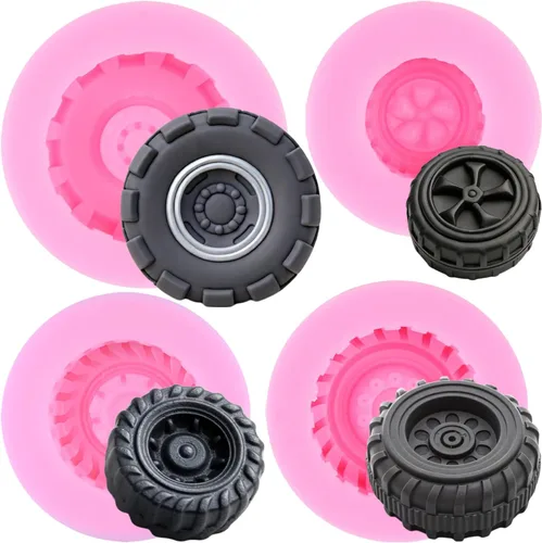 Miniatura 12 de ZiXiang Moldes de silicona para autos de carreras, molde redondo 3D para fondant, molde de rueda de camión, molde de silicona para medallas