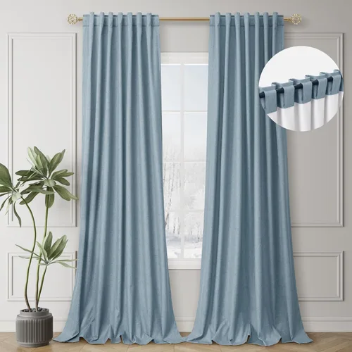 BOODII Cortinas de lino 100% opacas para dormitorio de 102 pulgadas de largo, con aislamiento térmico, oscurecimiento de la habitación, cortinas