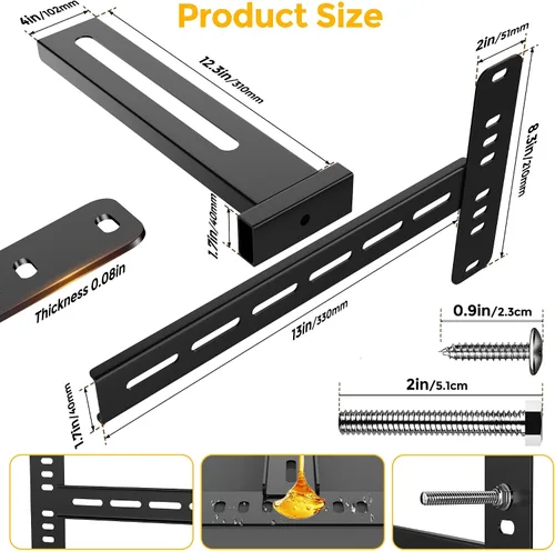 Miniatura 2 de Paquete de 2 soportes de cabecera de acero sólido para marco de cama de metal, soportes de cama ajustables para cabecero con kit de extensión